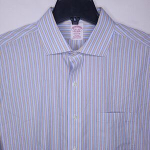 Brooks Brothers Shirt Mens 16.5 Striped Blue, Yellow Supima Cotton Madison